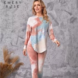 Emery Rose Women's Tie-Dye Pajama Set - Green and Pink